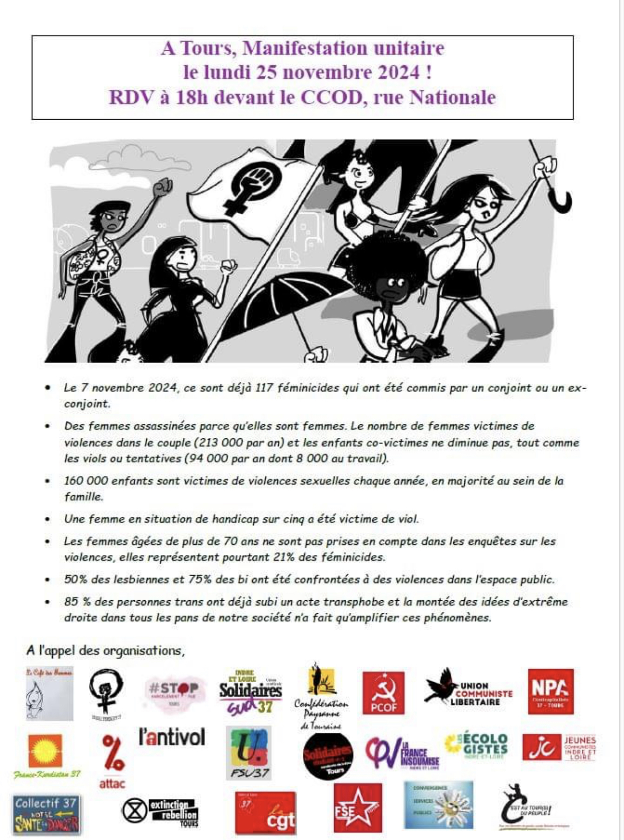 Le 25 novembre, journée internationale pour l’élimination des violences faites aux femmes, UD cgt 37