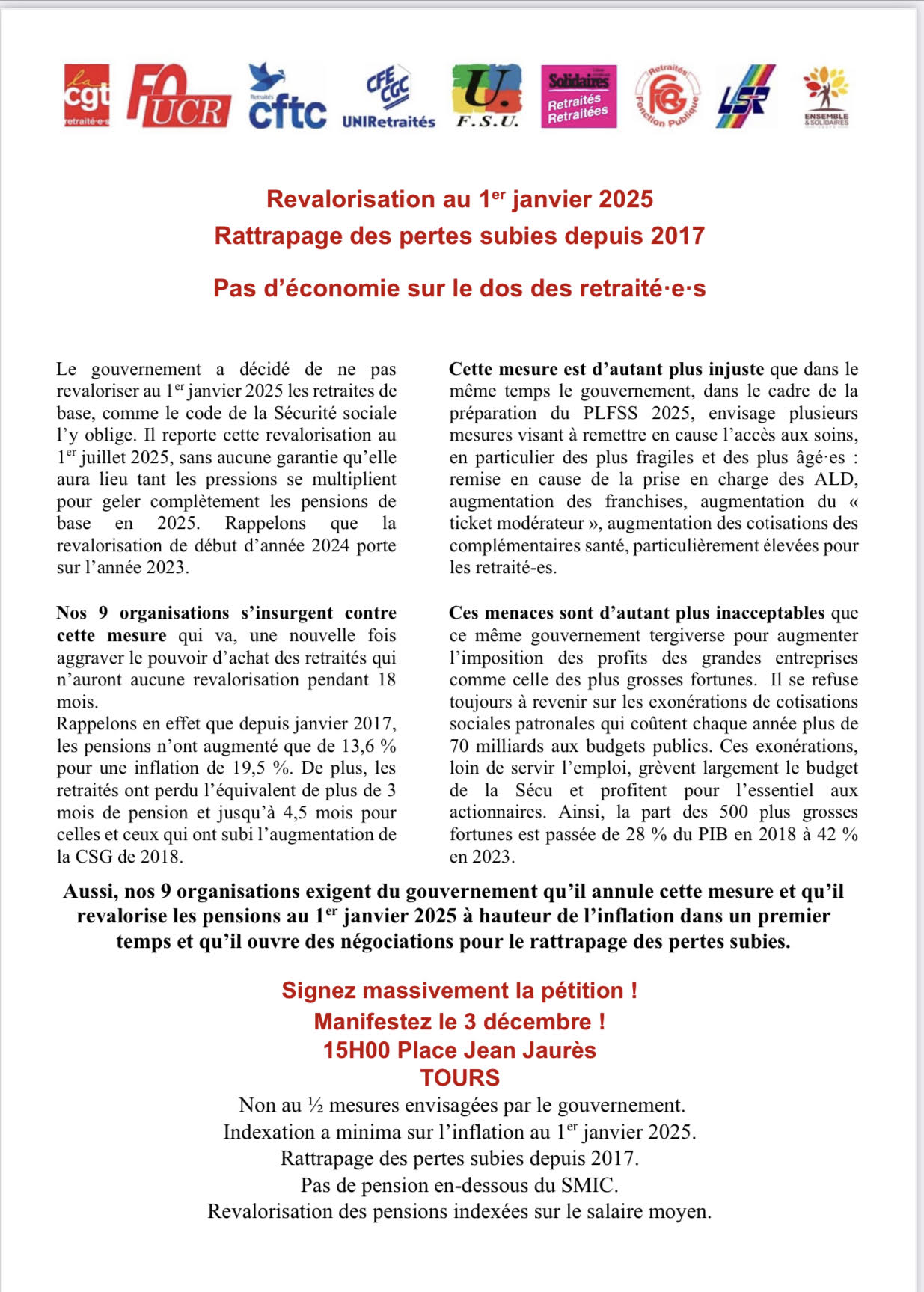 Action retraités du 3 décembre 2024 USR CGT 37